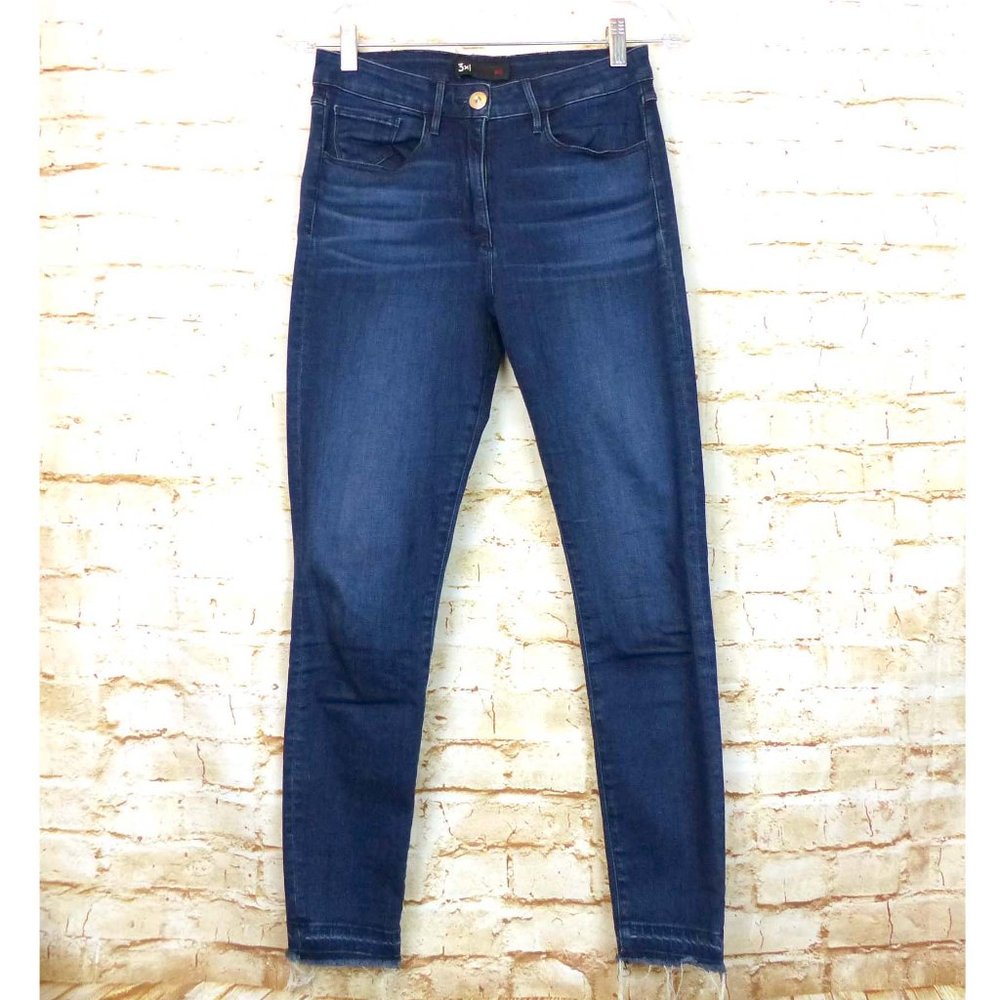 3X1 NYC Womens Size 26 Blue Skinny Raw Hem Skinny Ankle Jeans Stretch W3RSC0519